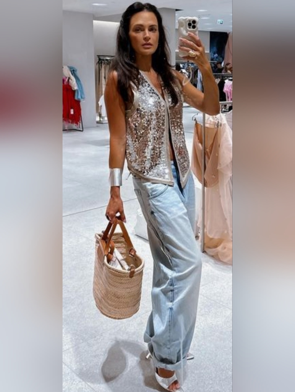 Zara Ramie Cotton Sequin Vest NWT RETAIL$129